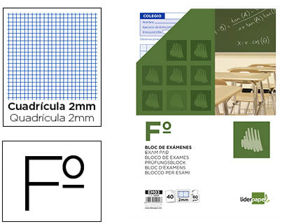 Bloc examen Liderpapel Fº 40 hojas 60g/m² milimetrado 2mm.